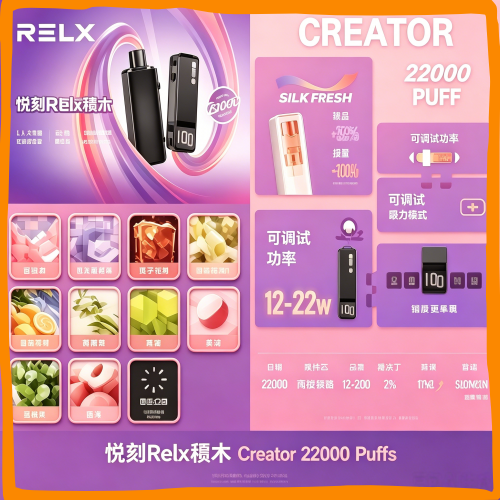 悅刻Relx 積木 Creator 22000 Puffs 一次性電子煙|高口數多口味拋棄式電子菸,台灣熱賣款
